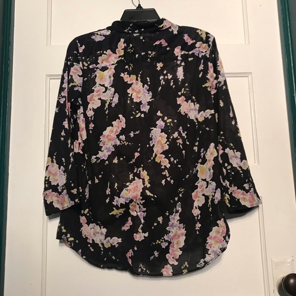 Lauren Ralph Lauren Black and Pink 3/4 Sleeve Button Down Shirt** - Picture 8 of 9